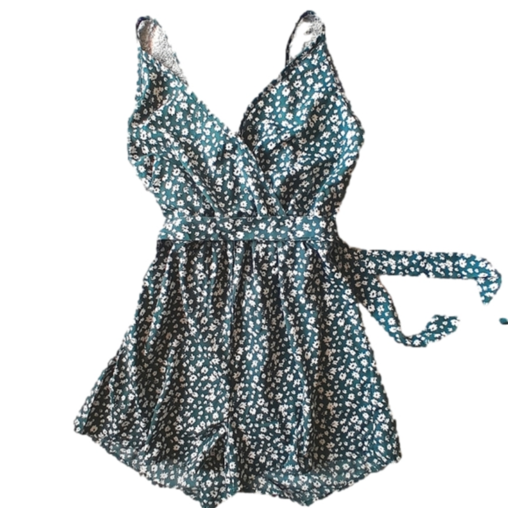 SHEIN Romper Dress - Front Wrap bodice, Elastic Waist fabric tie  Sz M EUC
